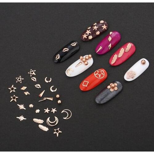 Nail Wheel Rose Gold Rivet Nail Studs Rhinestone Lip Star Triangle Frame Mixed DIY Phone 3D Nail Decoration
