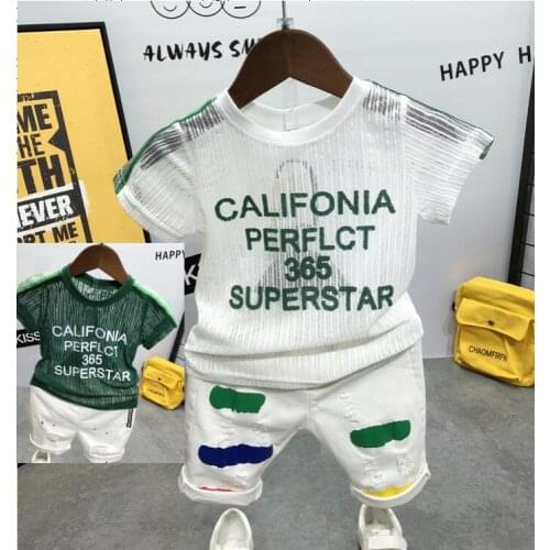 Baby Boys summer Casual Clothing Set Baby Kids Letter Clothing Sets Babe Hollow out a T-shirt and shorts 2-Piece Suit Set