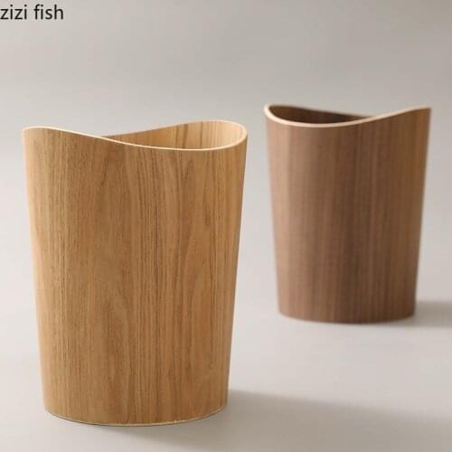 9L Trash Bin High Quality Wood Trash Can Waste Bin Office Rubbish Boxes Waste Paper Storage Bucket Home Kitchen Refuse Organizer