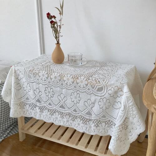 Retro Crochet Hollow Tablecloth Beige Home Decorative Rectangle Fabric Lace Bedroom Coffee Table for Living Room Cover Cloth Mat
