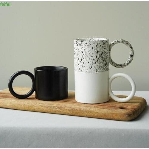 Nordic Mugs With Big Round Handle Ceramic Creative Splash-ink Cups Large For Coffee Tea nique Gift For Mother Friends Home Decor