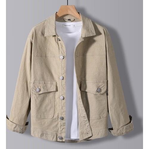 New Classic Men Cargo Jacket Beige Gray Black Trend Personality Casual Spring Autumn Corduroy Lapel Jacket Coat