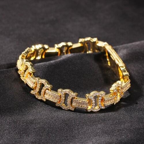 Hip Hop Mens Gold Color Simple Jeans Bracelet Ice Out Cuban Crystal Miami Hip Hop Braclete Chain For Men