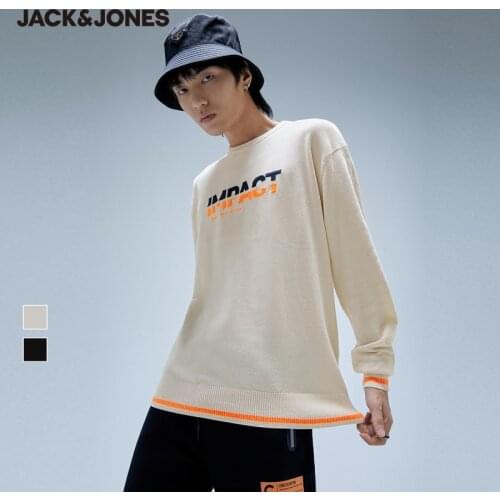 JackJones Mens Sweater Male Contrasting Letter Embroidery Round Neckline Knit Sweater | 220424040