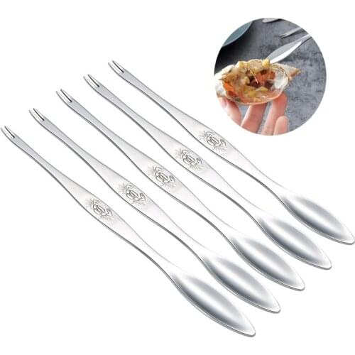 304 Stainless Steel Sharp Crab Fork Creative Dinnerware Set Fruit Forks Crab Scoop 2in1 Food Scoop Cutlery Set Silver 5pcs/set