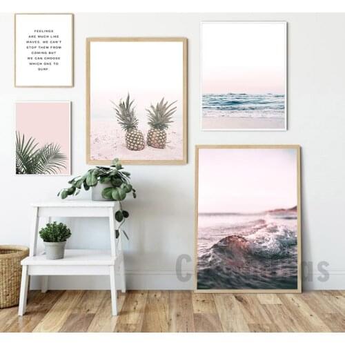 Pineapple Ocean Beach Picture Scandinavian Poster Landscape Wall Art Canvas Print Painting Nordic Style Modern Living Room Decor