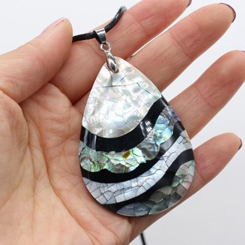 Natural Shell Necklace With Drop-Shaped Stripe Pendant Leather Cord 2MM Charms For Elegant Women Love Romantic Gift