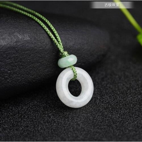 Natural Emerald Safety buckle Doughnut Pendant Necklace Charm Jewellery Fashion Hand-Carved Man Woman Luck Gifts Amulet