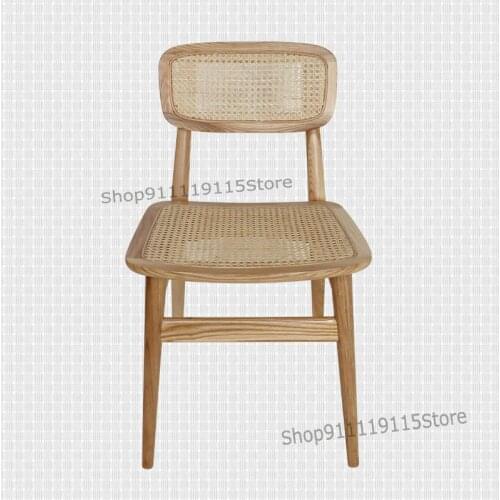 Nordic Solid Wood Rattan Chair Simple Household Dining Table Chair Designer Ins Retro Chair