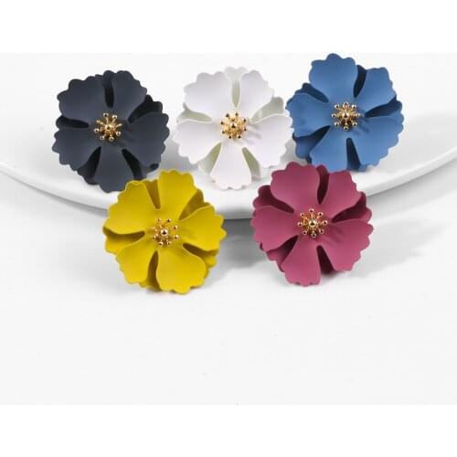 New Jewelry Europe Big Fashion Paint Flower Earrings Pink Color Multi-Layer Earrings