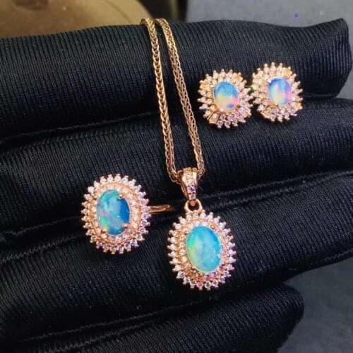 OPal Set Natural Opal jewelry set Natural Real Opal 925 sterling silver 1pc pendant,1pc ring,2pcs Earring
