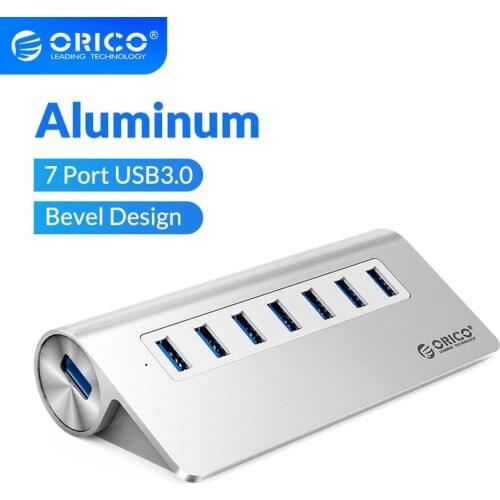 ORICO Bevel Design USB 3.0 HUB Aluminum 7 Port High Speed Splitter With 12V Power Adapter For PC Macbook Computer Accessories