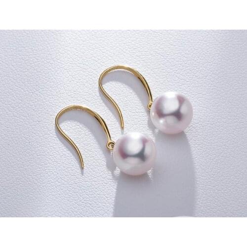 A PAIR NATURAL 9-10MM SOUTH SEA GENUINE WHITE ROUND PEARL EARRING 14K