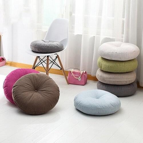 Japan Style Simple Solid Cushions Cotton Linen Dining Chair Seat Cushion Sofa Throw Pillow Tatami Cushion Round 40cm Removable