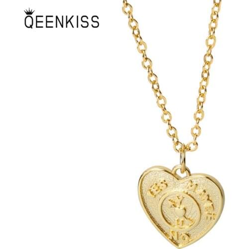 QUEENKISS NC647 2021Fion Jewelry Wholesale Fashion Lady Girl Birthday Wedding Retro Heart 18KT Gold White Gold Pendant Necklace