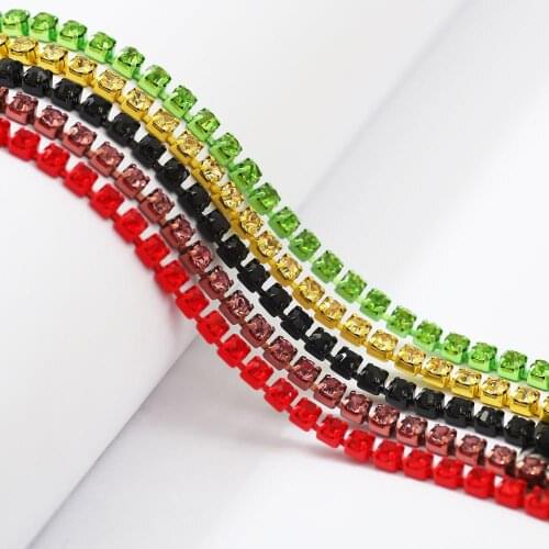 Multicolorful 2mm/2.4mm/2.8mm Claw+Glass intensive Rhinestones Chain SS6/SS8/SS12 For DIY Bags Garments Shoes Making Accessories