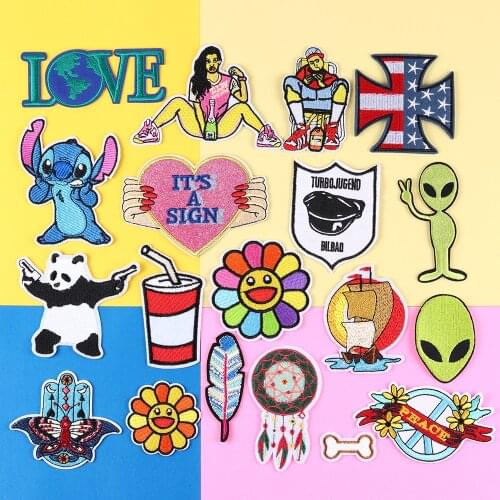 Cartoon Dreamcatcher Butterfly Patches Iron On Space Alien Appliques 3D Diy Embroidered Sexy Hip-hop Girl Clothes Badges