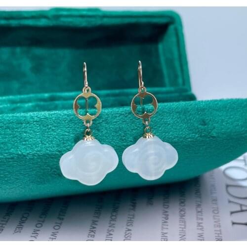 SHILOVEM 18k yellow gold real Natural white Jasper drop earrings fine Jewelry women wedding gift 11*14mm myme111455621hy