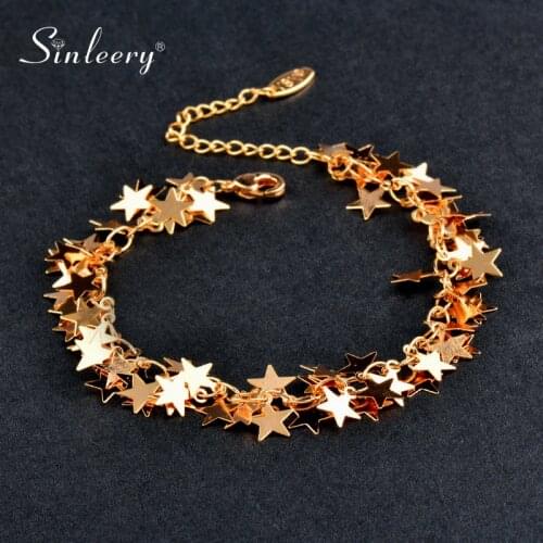 SINLEERY Dense Star Leaf Chili Shape Adjustable Bangle For Women Yellow Gold Color Beautiful Bracelet Fashion Jewelry SL202 SSB
