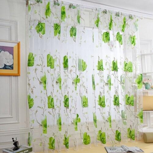 Vines Leaves Tulle Door Window Curtain Drape Panel Sheer Scarf Valances Modern Living Room Bedroom Organza Screen Background