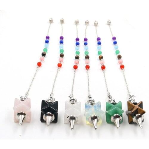 FYJS Unique Silver Plated Merkaba Symbol Rose Pink Quartz Pendulum Pendant Rock Crystal Chakra Divination Jewelry
