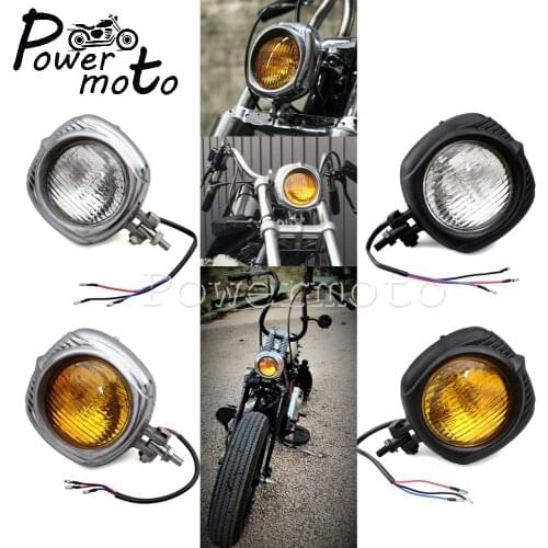Motorcycle Custom Electroline Headlight 4“ Vintage Yellow Lens Headlamp For Harley Honda Yamaha Cafe Racer Chopper Bobber