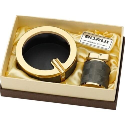 High-end Boutique Log Ashtray with Lighter Set Business High Firepower Lighter Ashtray Set Tobacco Accessories Gadgets for Men