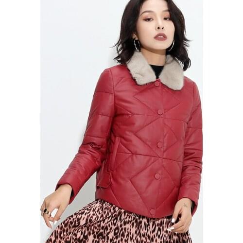 Genuine Leather Jacket Women Winter Real Mink Fur Collar Duck Down Jacket Female 100% Sheepskin Coat Chaquetas Mujer 2020 8555