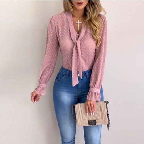 Summer Chiffon Tops Women Pink Blouses and Shirt New Sweet Office Style Women Long Sleeve blusas mujer de moda F140