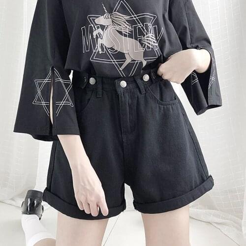 Japanese Mori Denim Shorts Women Curl High Waist Loose Wide Leg Shorts Summer 2020 New Thin A-shaped Adjustable Ins Shorts