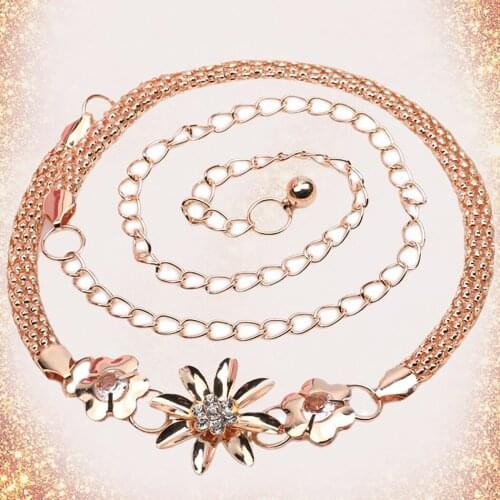 Women Waist Chain Fashion Rhinestone Daisy Decor Waist Belt Chain Dress Belt Chrysanthemum Decor Flower Belt For Dress