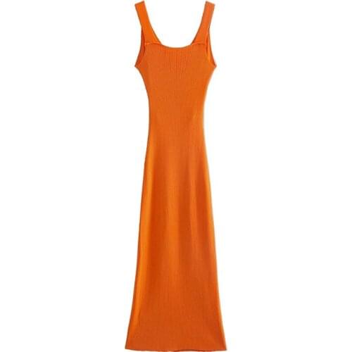 Summer V-Neck A-Line Bodycon Elegant Female Dresses 2021 Fashion New Front Hollow Out Side Split Strap Women Knitted Midi Dress