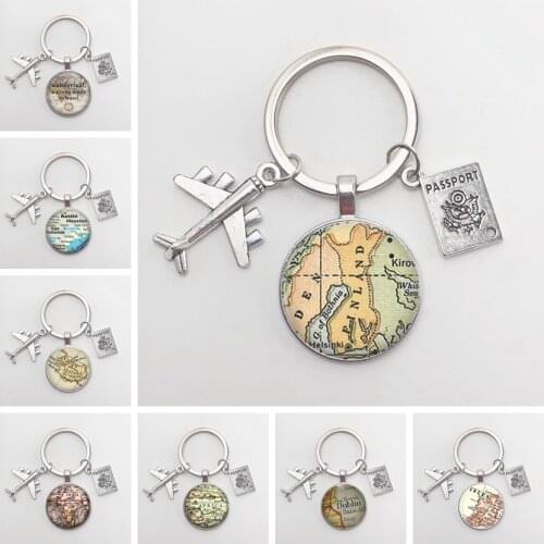 2020 vintage World Travel City Map Keychaines New York Florence Finland Los Angeles Africa UK hometown map badge Keychain