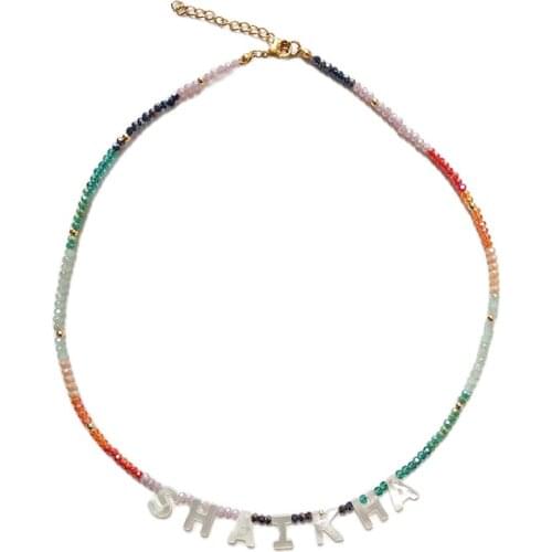 2021 New Bohemian Colored Crystal Beaded Necklace Personalized Name Necklace Gift for Friends Hand-made Shell Letter Choker