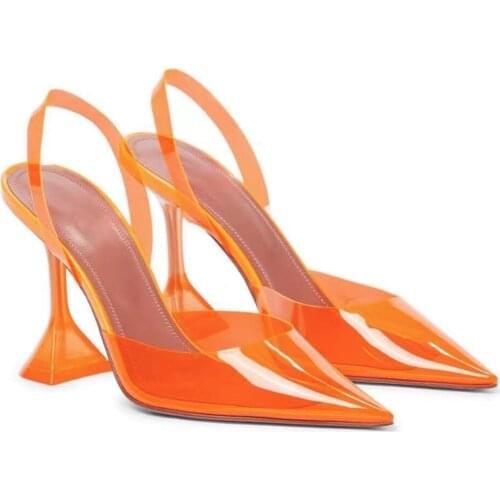 2021 Runway Sun Rhinestone Luxurious Women Pumps Pointed-Toe Transparent PVC Wine Glass Summer Sandals Party Wedding mujer Shoes