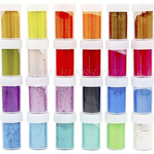 24 Pcs/set Pearlescent Powder Mica Glitter Sliam DIY Crafts Making Epoxy Pigment Drop Shipping