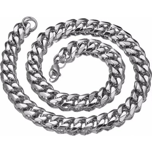 7-40" Long Silver Color Stainless Steel Chain Necklace Curb Cuban Stainless Steel Mens Necklace Party Jewelry 15mm Width