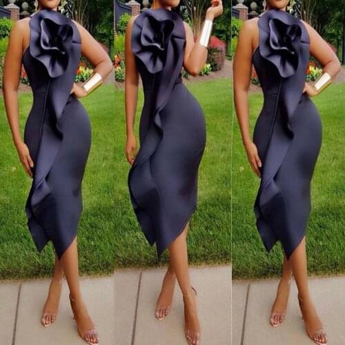 Africa Clothing Sexy Solid Black Ruffled Dress Bag Hip Sleeveless Backless Nightclub Plus Size S-XXL