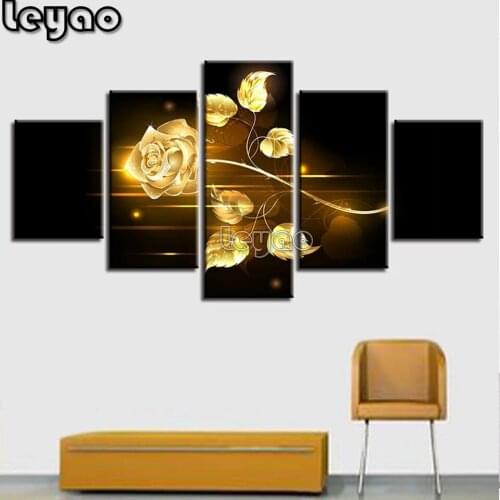 Diamond Painting 5d"5 Pieces Golden Rose Landscape Multi Panel Paintings" mosaic diamond Embroidery sale Home Decor full square