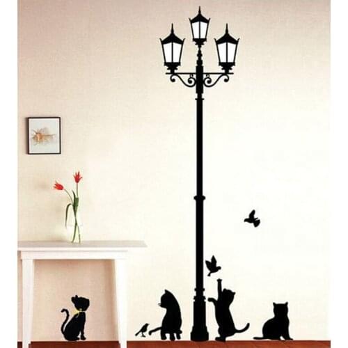 Free Shipping Popular Ancient Lamp Cats and Birds Wall Sticker Wall Mural Home Decor Room Kids Decals Wallpaper