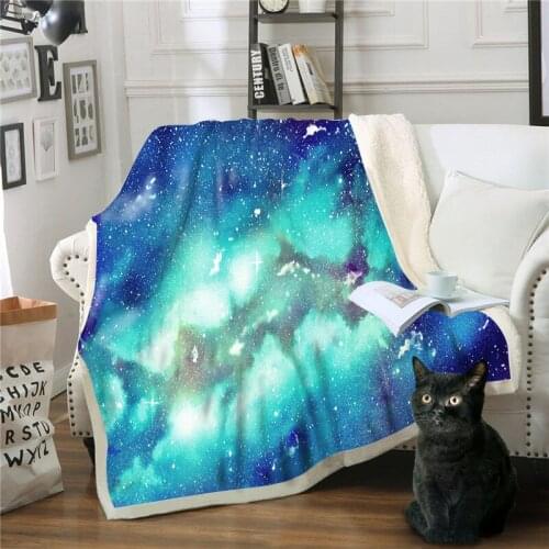 Drop Shipping Starry sky 3D Print Sherpa Blanket Sofa Couch Quilt Cover Travel Bedding Velvet Plush Throw Fleece Blanket