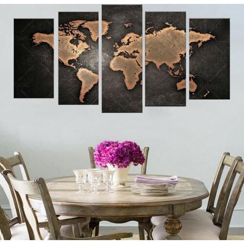Paintings HD Abstract Canvas For Living Room Wall Art Poster 5 Pieces Retro World Map Decoration Pictures Modular Frame