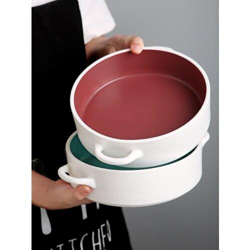 Ceramic Bake Pan Japanese Oven Noodle Soup Bowl 10inch Large Capacity Dinner Set