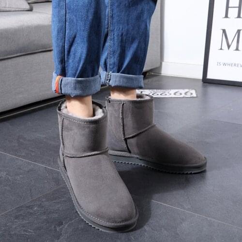 Classic Australia Mens Boots Genuine Shearling Snow Boots Sheepskin Fur Short Boots Natural Wool Black Winter Man Shoes