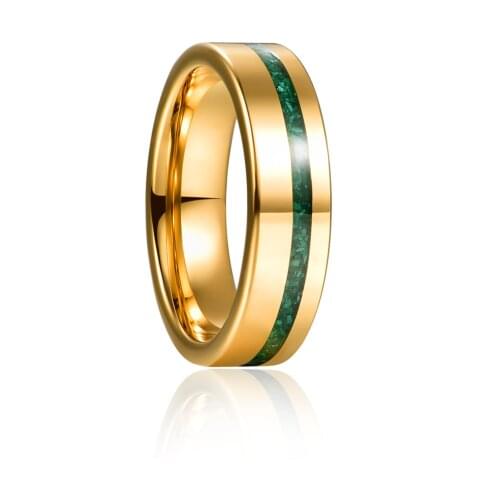 6mm Gold Color Polished Inlaid Malachite Tungsten Steel Ring For Men Groove Carbon Engagement Rings