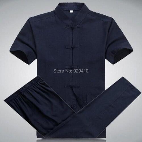 4colors male men Summer cotton&linen short-sleeve clothing sets Tang suits national uniforms clothes white black gray blue