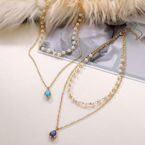 Kpop Fashion Pearl Choker Necklace Women Cute Girl Gold color Double Layered Chain Crystal Pendant Jewelry Woman 2020 Collar