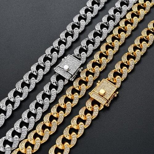 12mm Iced Out Cuban Necklace Chain Hip Hop Jewelry Choker Gold Silver Color Cubic Zirconia For Mens Rapper Necklaces Gifts