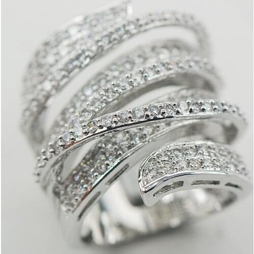 Micropave White Crystal Zircon 925 Sterling Silver Ring Size 6 7 8 9 10 11 A11