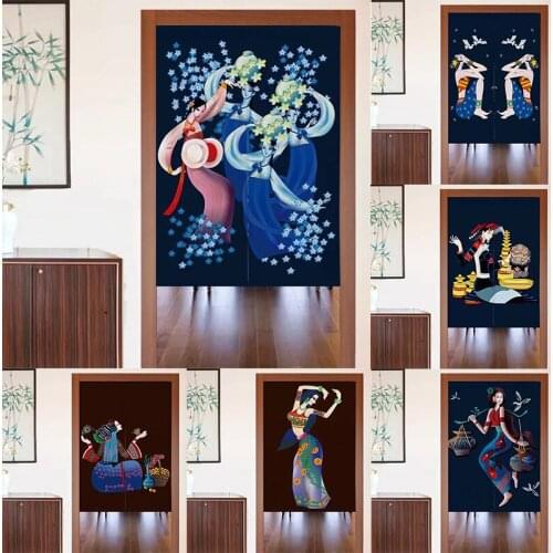 National Style Bedroom Living Room Partition Curtain Cotton Linen Half Panel Curtain Geomantic Curtain Blackout Curtain Decor